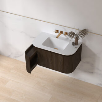 Sanilux Badmeubelset Sanilux Eleganza 80 cm Keramiek Zonder Kraangat Dark Walnut