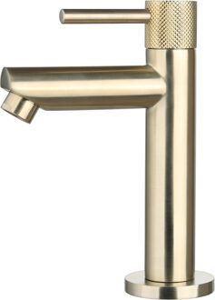 Sanilux Fonteinkraan Opbouw Sanilux Ribb Rond Met Geribbeld Knop Goud Geborsteld