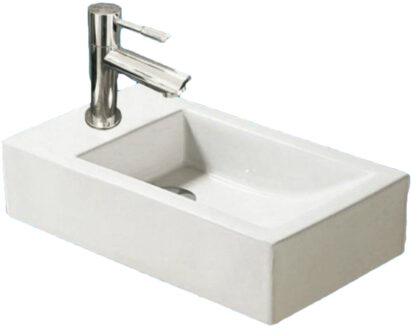 Sanilux Fonteinset Sanilux Qubic Keramiek 45x25x12cm met 1/2" Yara kraan Chroom (Kraangat Links) Wit