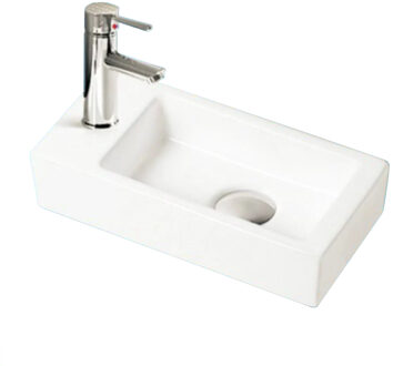 Sanilux Fonteinset Sanilux Qubic Mini Keramiek 36x18x9cm met 1/2" Yara kraan Chroom (Kraangat Links) Wit