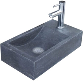 Sanilux Fonteinset Sanilux Recto Hardsteen met kraan, waste & sifon 40x22x10cm (Kraangat Rechts) Antraciet