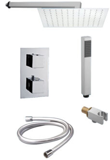 Sanilux Inbouw douchecombi Vierkant met muursteun en douchekop 20 cm Chroom