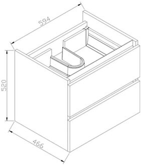 Sanilux Onderkast Sanilux Trendline Met Greeplijst Aluminium 60x47x52 cm Black Oak Sanilux