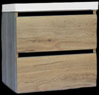 Sanilux Onderkast Sanilux Trendline Met Greeplijst Mat Zwart 60x47x52 Cm Naturel Oak Eiken