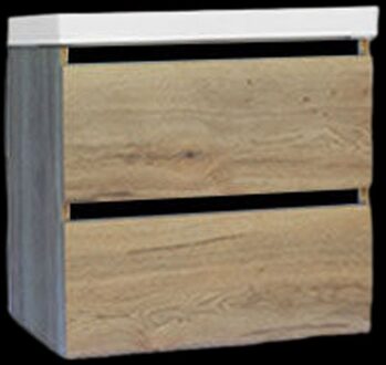 Sanilux Onderkast Sanilux Trendline Met Greeplijst Mat Zwart 60x47x52 cm Naturel Oak Sanilux