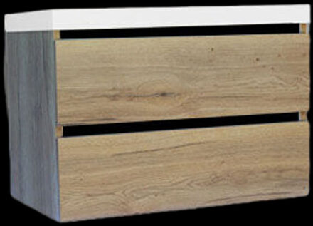 Sanilux Onderkast Sanilux Trendline Met Greeplijst Mat Zwart 80x47x52 Cm Naturel Oak Eiken