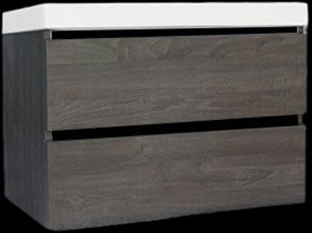 Sanilux Onderkast Sanilux Trendline Met Greeplijst Mat Zwart 80x47x52 Cm Silver Oak Eiken