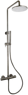 Sanilux Regendoucheset Opbouw Sanilux Blair Thermostatisch Geribbelde Knop Douchekop 30 cm Gunmetal