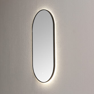 Sanilux Spiegel Sanilux Ovaal Met Direct LED 3 Kleuren Instelbaar & Spiegelverwarming 90x45 cm Mat Zwart