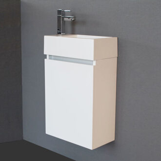 Sanilux Toiletmeubel Trendline Hangend Linksdraaiend 40x52x22cm MDF Hoogglans Wit Softclose Greeploos Mineraalmarmer Wasbak