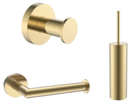 Sanilux Toiletset Sanilux Oriana Toiletborstelhouder Met Handdoekhaak en Toiletrolhouder Rond Goud Geborsteld