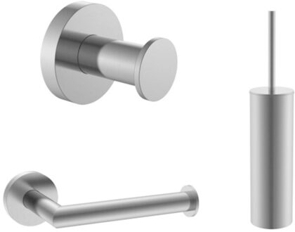 Sanilux Toiletset Sanilux Oriana Toiletborstelhouder Met Handdoekhaak en Toiletrolhouder Rond Gun Metal Gunmetal