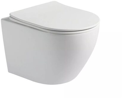 Sanilux Wandcloset Sanilux Color Line Rimless 37x37x49 CM Met Slim Flatline Softclose Zitting Mat Wit