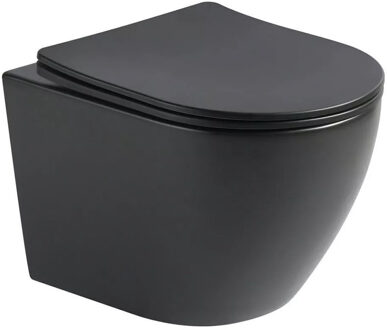 Sanilux Wandcloset Sanilux Color Line Rimless 49x37x37 CM Met Slim Flatline Softclose Zitting Mat Zwart