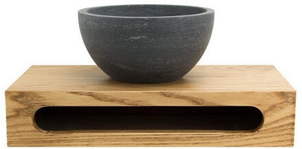 Sanilux Waskom Sanilux Rond 20x12 cm Natuursteen met Massief Wood Planchet Antraciet