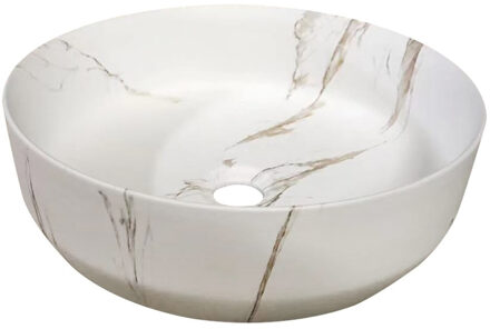 Sanilux Waskom Sanilux Victoria Color Line Keramiek Rond Incl. Clickwaste Marmerlook Wit
