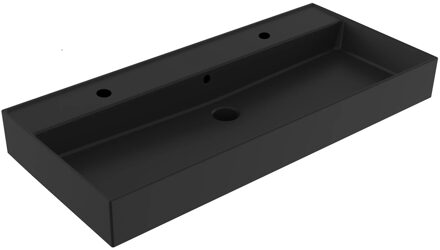 Sanilux Wastafel Sanilux Edge Keramiek 100 2 Kraangaten Mat Zwart