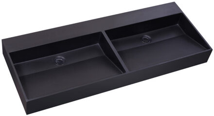 Sanilux Wastafel Sanilux Quartz Trend 140x47x12 cm Dubbele Spoelbak Mat Zwart (0 kraangaten)
