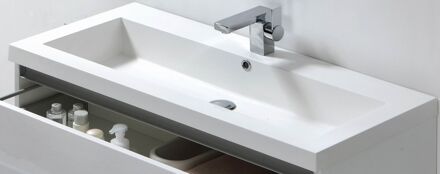 Sanilux Wastafel Sanilux Trendline 100x47x5 cm Mineraalmarmer 2 Kraangaten Wit