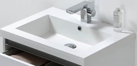 Sanilux Wastafel Sanilux Trendline 60x47x5 cm Mineraalmarmer 1 Kraangat Wit