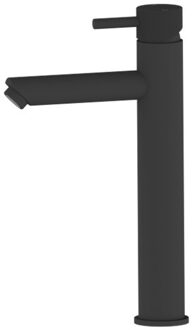 Sanilux Wastafelmengkraan Sanilux Flowy Opbouw Hoog Rond Met Geribbeld Knop Mat Zwart