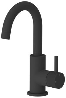 Sanilux Wastafelmengkraan Sanilux Largo Opbouw Met Draaibare Uitloop Met Geribbeld Knop Mat Zwart