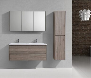 Sanimar Badkamermeubelset Sanimar Murcia 120 cm Inclusief Spiegelkast Rustiek Eiken Licht Sanimar