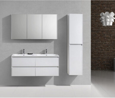 Sanimar Badkamermeubelset Sanimar Murcia 120 cm Inclusief Spiegelkast Wit Sanimar