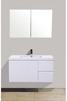 Sanimar Badkamermeubelset Sanimar Sevilla 100 cm Inclusief Spiegelkast Wit