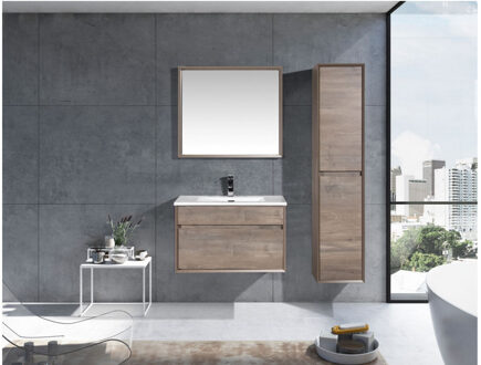 Sanimar Livigno Badkamermeubelset 80 cm Inclusief Spiegel Grijs Eiken