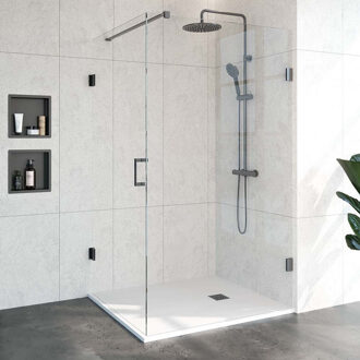 Sanitop BRAUER Void douchecabine met draaideur helder glas 100x120x200 incl. glascoating PVD gunmetal geborsteld