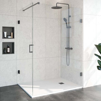 Sanitop BRAUER Void douchecabine met draaideur helder glas 100x140x200 incl. glascoating PVD gunmetal geborsteld