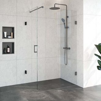 Sanitop BRAUER Void douchecabine met draaideur helder glas 80x120x200 incl. glascoating PVD gunmetal geborsteld