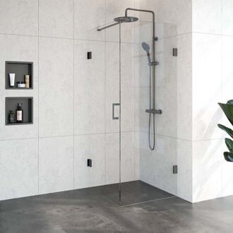 Sanitop BRAUER Void douchecabine met draaideur helder glas 80x80x200 incl. glascoating PVD gunmetal geborsteld
