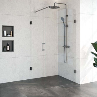Sanitop BRAUER Void douchecabine met draaideur helder glas 90x100x200 incl. glascoating PVD gunmetal geborsteld