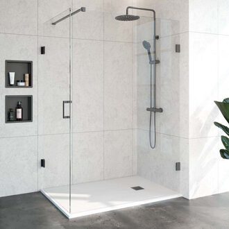Sanitop BRAUER Void douchecabine met draaideur helder glas 90x140x200 incl. glascoating PVD gunmetal geborsteld