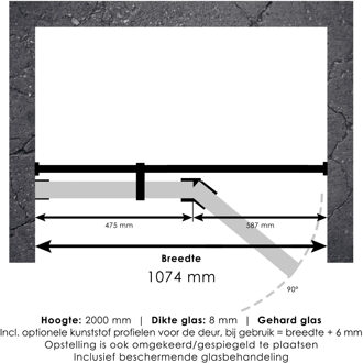 Sanitop BRAUER Void nisdeur 2-delig helder glas 110x200 omkeerbaar met draaideur 60 aan glas incl. glascoating PVD goud