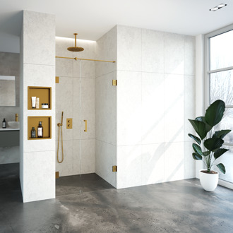 Sanitop BRAUER Void nisdeur 2-delig helder glas 110x200 omkeerbaar met draaideur 60 aan muur incl. glascoating PVD goud