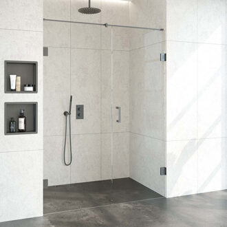 Sanitop BRAUER Void nisdeur 2-delig helder glas 150x200 omkeerbaar met draaideur 70 aan muur incl. glascoating PVD gunmetal