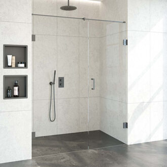 Sanitop BRAUER Void nisdeur 2-delig helder glas 160x200 omkeerbaar met draaideur 70 aan muur incl. glascoating PVD gunmetal