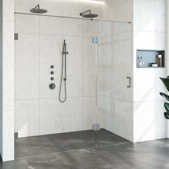 Sanitop BRAUER Void nisdeur 2-delig helder glas 200x200 omkeerbaar met draaideur 70 aan glas incl. glascoating PVD gunmetal
