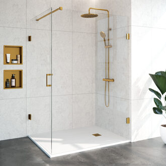 Sanitop Douchecabine Compleet Just Creating 2-Delig Profielloos 140x100 cm Goud