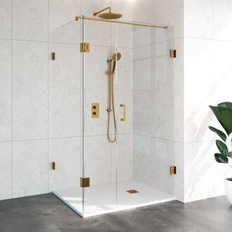 Sanitop Douchecabine Compleet Just Creating Profielloos 3-Delig Dubbel Draaibaar 90x120 cm Goud Sanitop