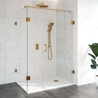 Sanitop Douchecabine Compleet Just Creating Profielloos 3-Delig Dubbel Draaibaar 90x140 cm Goud Sanitop