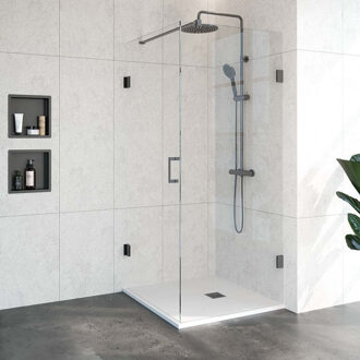 Sanitop Void douchecabine met draaideur helder glas 90x90x200 incl. glascoating PVD gunmetal geborsteld GS-VOC1H9090200GM Gunmetal geborsteld (antraciet)