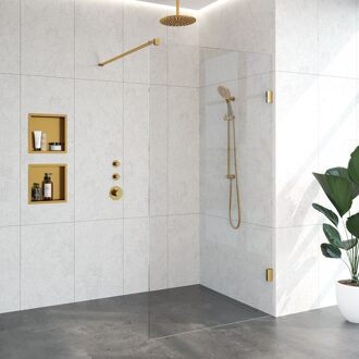 Sanitop Void inloopdouche helder glas 110x200 incl. glascoating PVD goud geborsteld GS-VOI1H110200GG