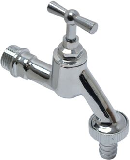 Sanivesk Tapkraan Met Krukbediening En Slangwartel Chroom ( Buitendraad X Buitendraad )1/2" X 3/4"