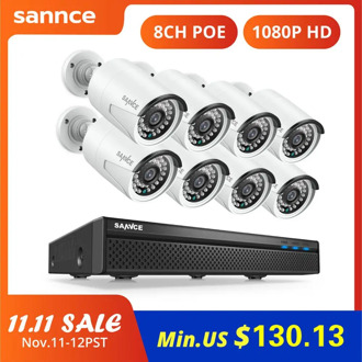 SANNCE 8CH 1080P FHD POE Video Surveillance System H.264+ 5MP NVR With 4X 6X 8X 2MP Outdoor Weatherproof Audio Record IP Cameras