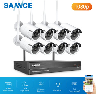 SANNCE 8CH Wireless CCTV NVR System 1080P NVR Wifi IR-CUT Outdoor 1080P AI IP CCTV Camera Security System Video Surveillance Kit