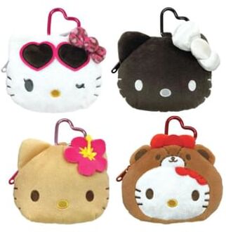 Sanrio Hello Kitty Plush Toy Organizer Pouch Bag Charm with Carabiner Sunburn - H100×W115×D50mm